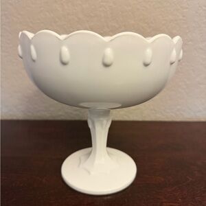 Vintage Indiana Milk Glass White Teardrop Pedestal Fruit Bowl Candy Dish 7.5”